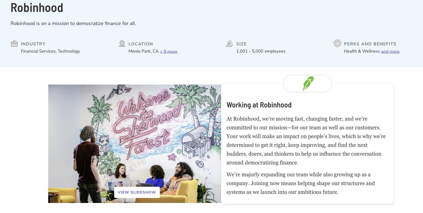 Robinhood office mural reading Welcome to Sherwood Forest with a raccoon painted into it